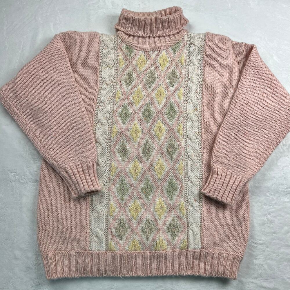 Tarazzia vintage Pink pastel knit Turtleneck Sweater women’s size Medium 1980’s